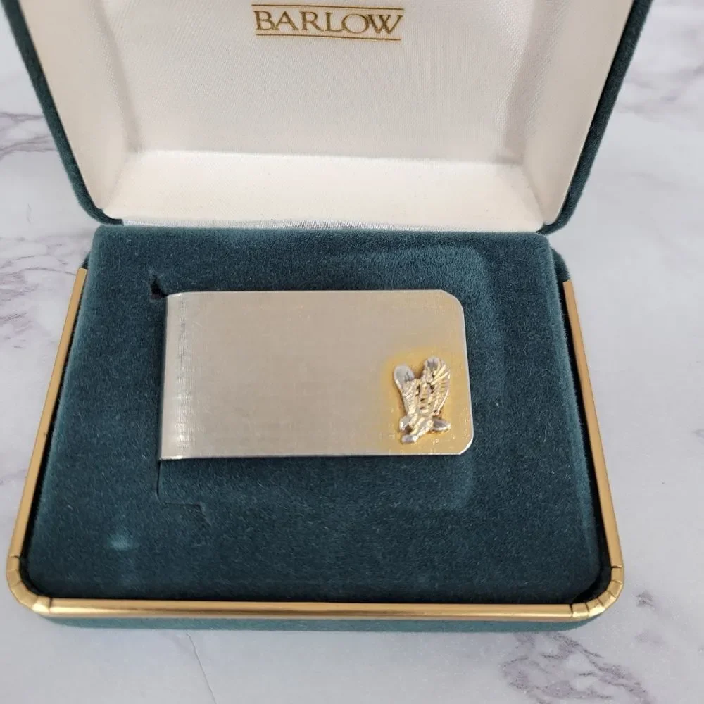 Barlow Vintage Gold Toned Money Clip with Eagle and Original Case